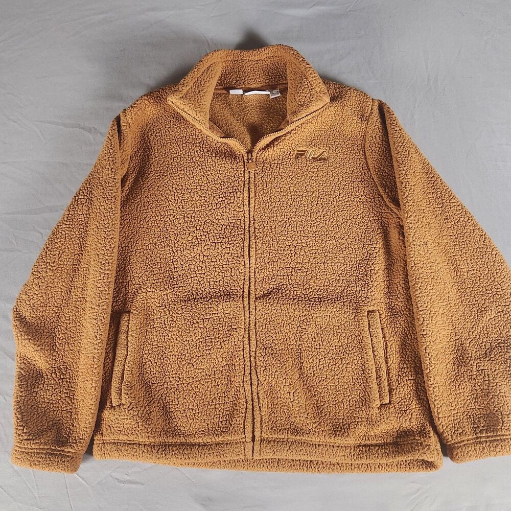 FILA Sherpa Fleece Jacket Mens XL Brown Full Zip Teddy Pile Coat